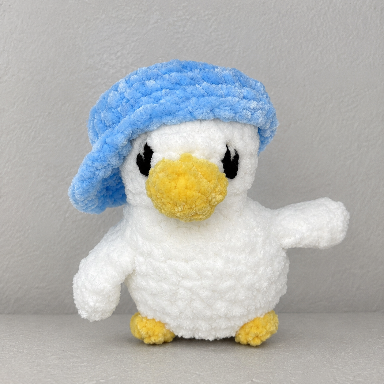 Handmade Crochet Duck with Blue Hat Plush | Soft Stuffed Duck Toy