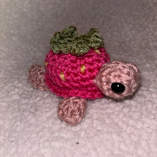 Handmade Strawberry Turtle Plushie – 4" Crochet Sea Turtle 🍓🐢